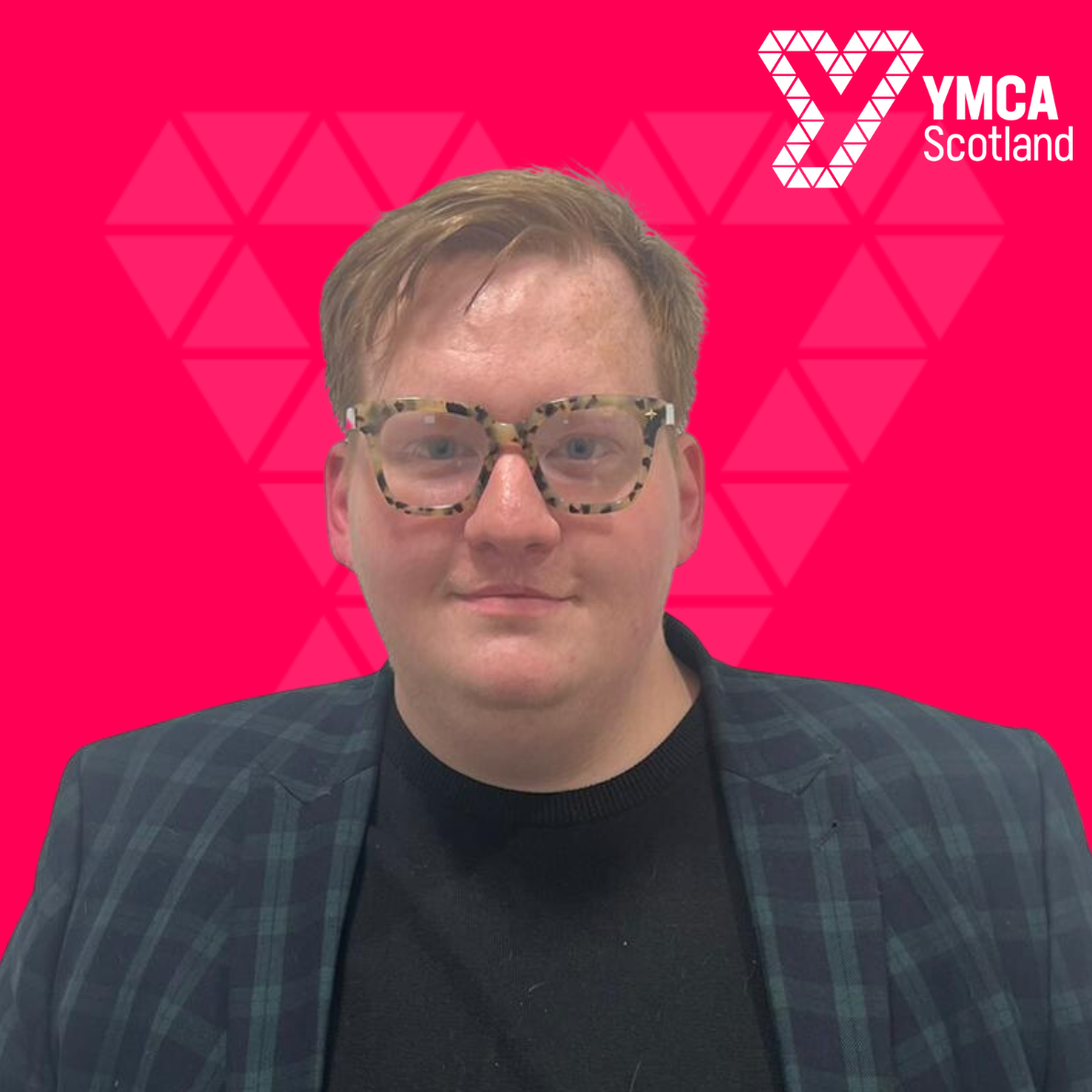 Peter Gilchrist profile on pink background with YMCA logo